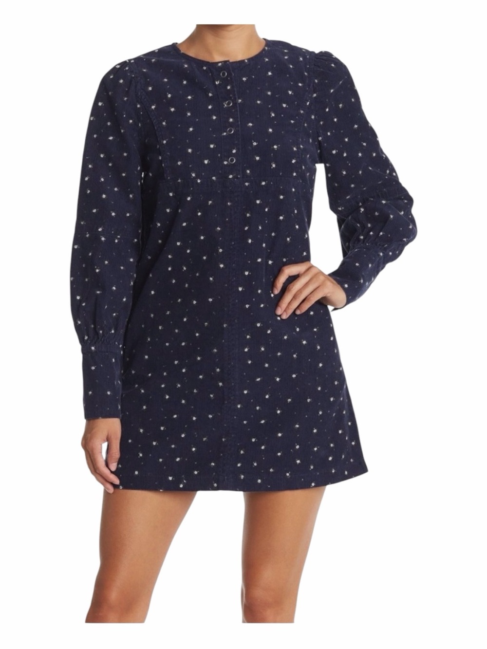 NWT! Something Navy Corduroy Navy Floral EDIE LONG SLEEVE MINI DRESS Size Medium